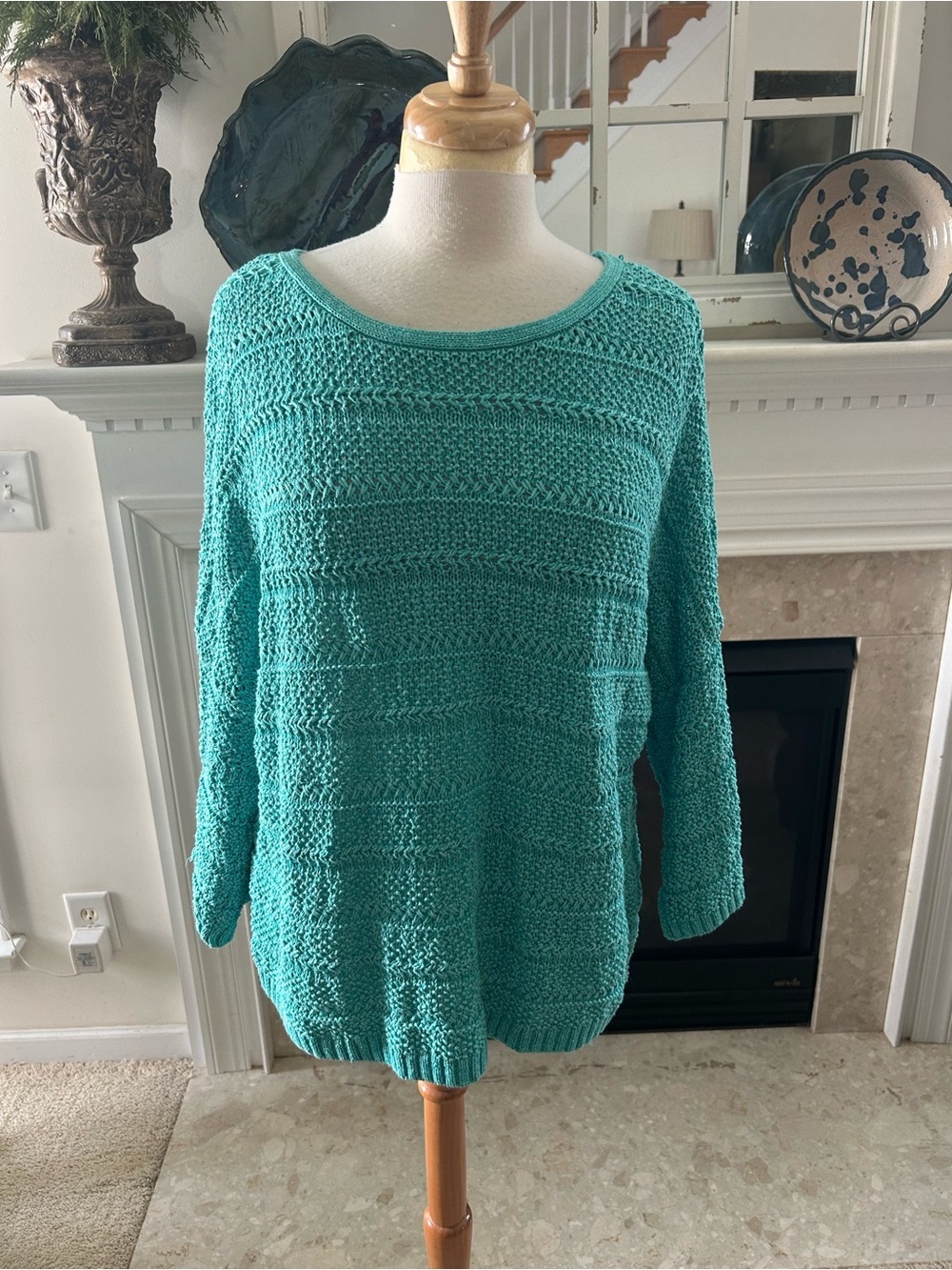Chico's Teal Scoop Neck Textured Knit Sweater
